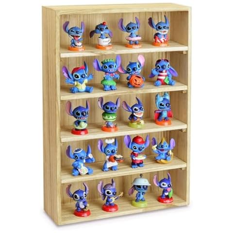 Ikee Design Wooden Wall-Mounted Display Shelves Rack for Collectibles-Figures,Shot Glasses, Spice Can,Cosmetics or Perfume-5 Adjustable Height Shelves,Space-Saving,Oak Color Cover