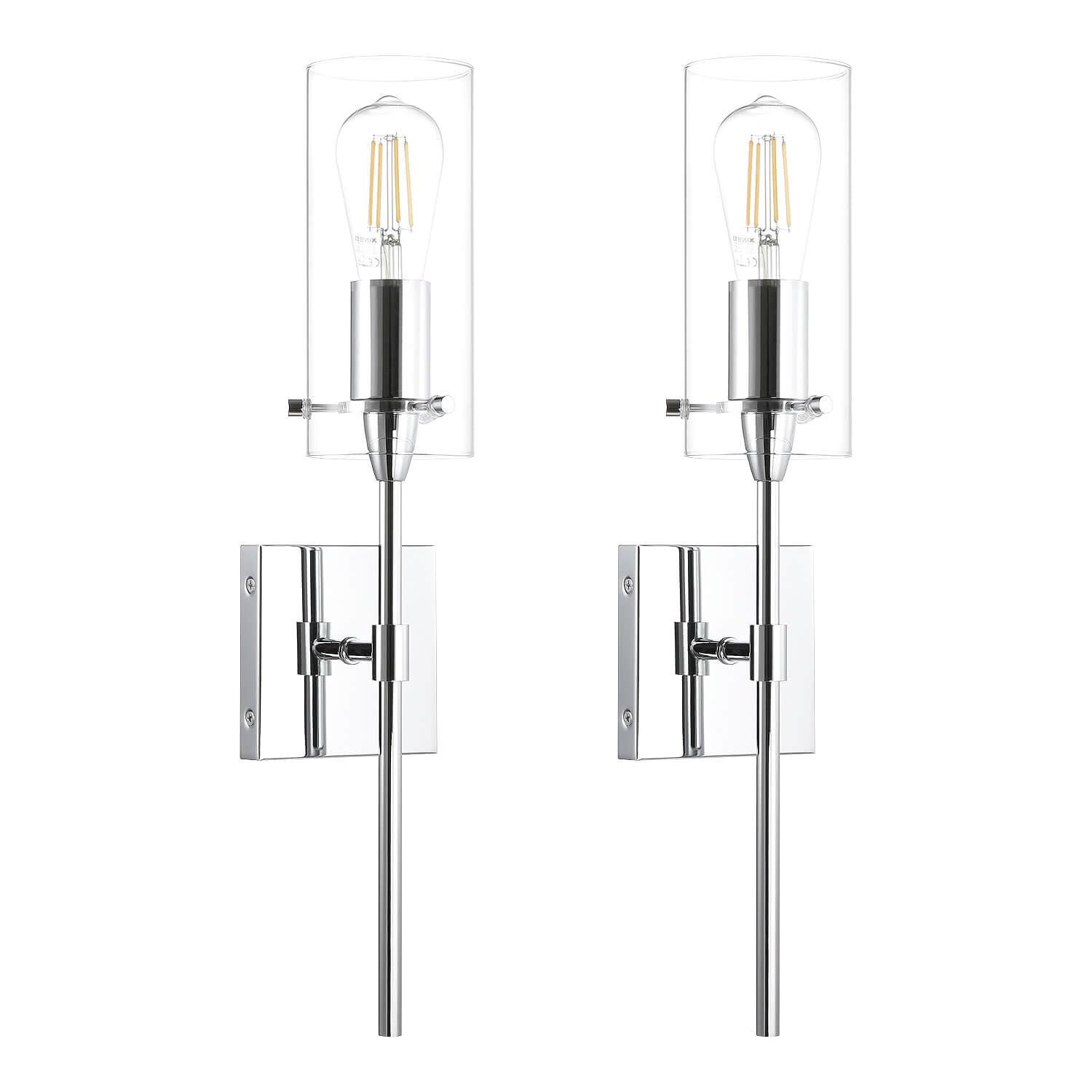 XiNBEi Bathroom Wall Lights Set of 2, Modern Wall Lights Indoor with Clear Glass Chrome Vanity Sconce Lighting for Bedroom & Living Room NL-W1301-2CH