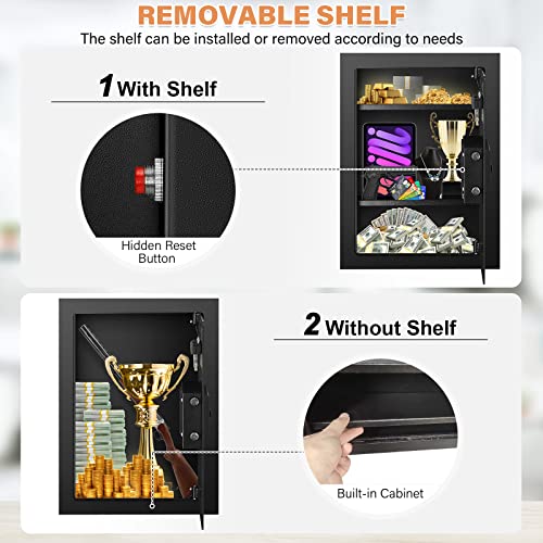 22.05" Tall Fireproof Wall Safes Between The Studs 16" Centers, Electronic Hidden Safe With Removable Shelf, Home Safe For Firearms, Money, Jewelry, Passport #TOP5