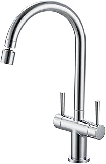 Peppermint Kitchen Tap with Aerator Chrome Kitchen Mixer Taps 1 Hole Dual Lever Monobloc Kitchen Sink Taps Mixer Tap Kitchen Sink Brass 360° Swivel