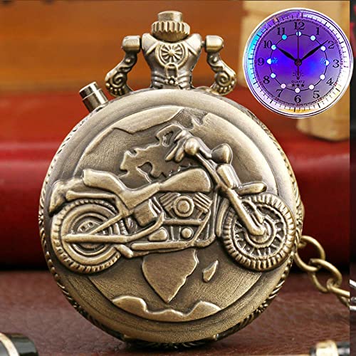 Reloj de bolsillo de cuarzo con diseño retro de motocicleta y luz LED 3