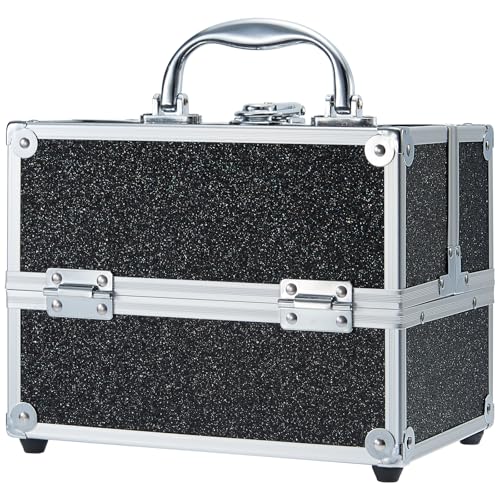 Schminkkoffer Leer Kosmetikkoffer Damen Make up Koffer Abschließbare Beauty Case Make up Organizer Koffer für Mädchen Nagelkoffer Beauty Koffer,Schwarz