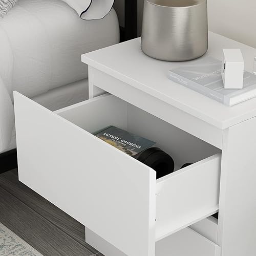 Miniatura 6 de AGOTENI Juego de 2 mesitas de noche con 2 cajones de almacenamiento, mesa auxiliar simple con patas de madera maciza para dormitorio, sala de estar,