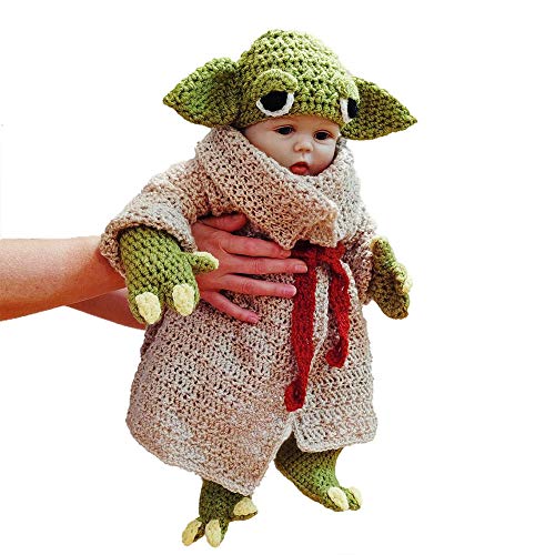 新生児スターウォーズ ヨーダ キッズコスチューム 男女共用ヨーダベビードールコスチュームスリーピングフェイズアートチルドレンズウールハンドメイドアニマルクロスドレッシングかわいいハロウィン100日記念写真誕生ギフト0-6ヶ月5点セット