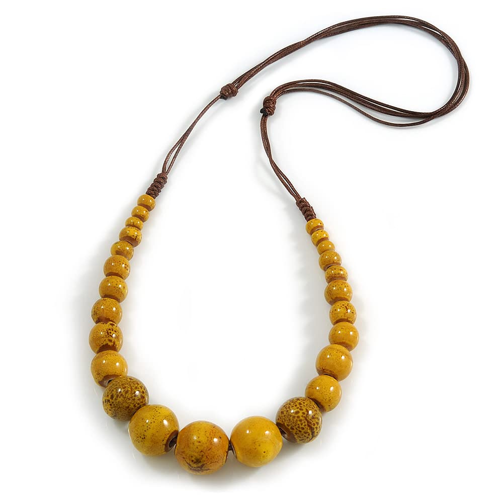 Avalaya Collana con cordoncino di seta marrone con perline