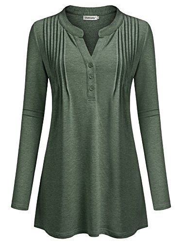 Ouncuty V Neck Tunic Casual Shirt for Women Short Sleeve Pleated Tunic Tops