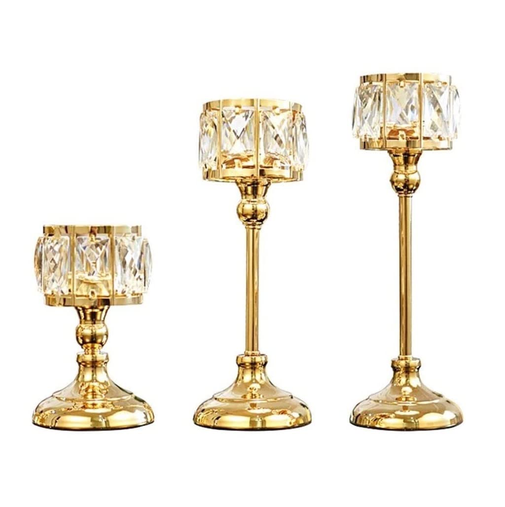 Kerzenständer Kerzenhalter Kerzenständer Kerzenhalter Dekoration Kristall Gold Säule Kerzenhalter 3-teiliges Set for Restaurant Wohnzimmer Kerzenhalter Stabkerze Teelichthalter
