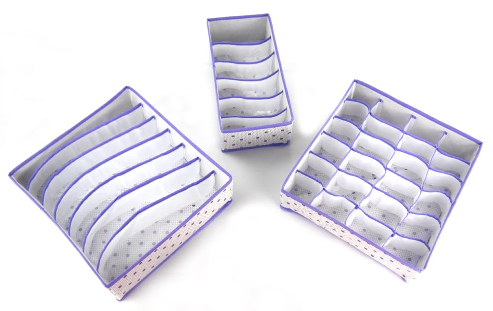 Periea Purple Polk Dots Katrina Drawer Organiser Divider Pack Of 3 Foldable Bedroom Drawer Organisers (Purple Polka Dots)
