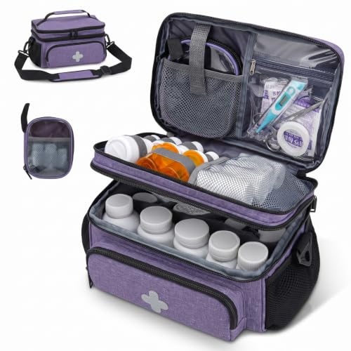 Image of GDNasist Medicine Storage Bag, Medical Bag Pill Bottle Organizer Empty | Medication Travel Carrying Bag for Emergency with Small Portable Pouch, First Aid Box for Travel and Home Storage, Purple