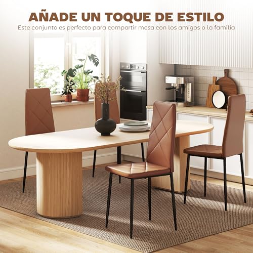 Miniatura 4 de HOMCOM Pack de 4 Sillas de Comedor Respaldo Alto Asiento Acolchado Marrón