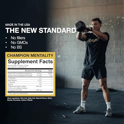 Image of RAW Essential Pre-Workout Powder (Champion Mentality) - Chris Bumstead Sports Nutrition Supplement for Men & Women - Preworkout Energy Powder with Caffeine, L-Citrulline, L-Tyrosine & Beta Alanine