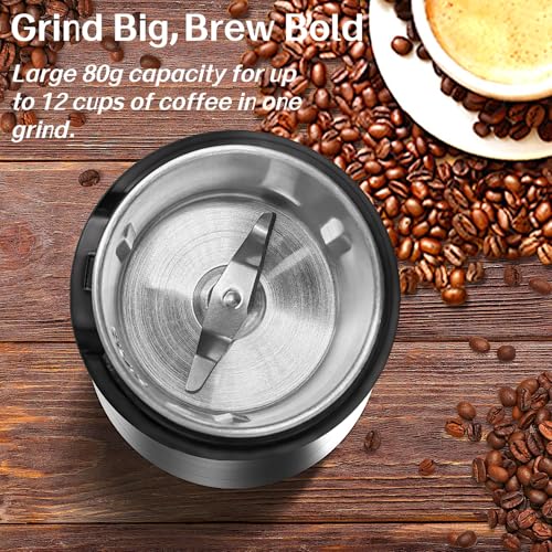 LacusMare Electric Coffee Grinder, 80g Large Detachable Bowl, Durable Stainless Steel Blades, Low Noise, 150W Motor, Versatile Electric Grinder for Coffee Beans, Spices, Nuts, Dried Herbs, Grains - Image 4