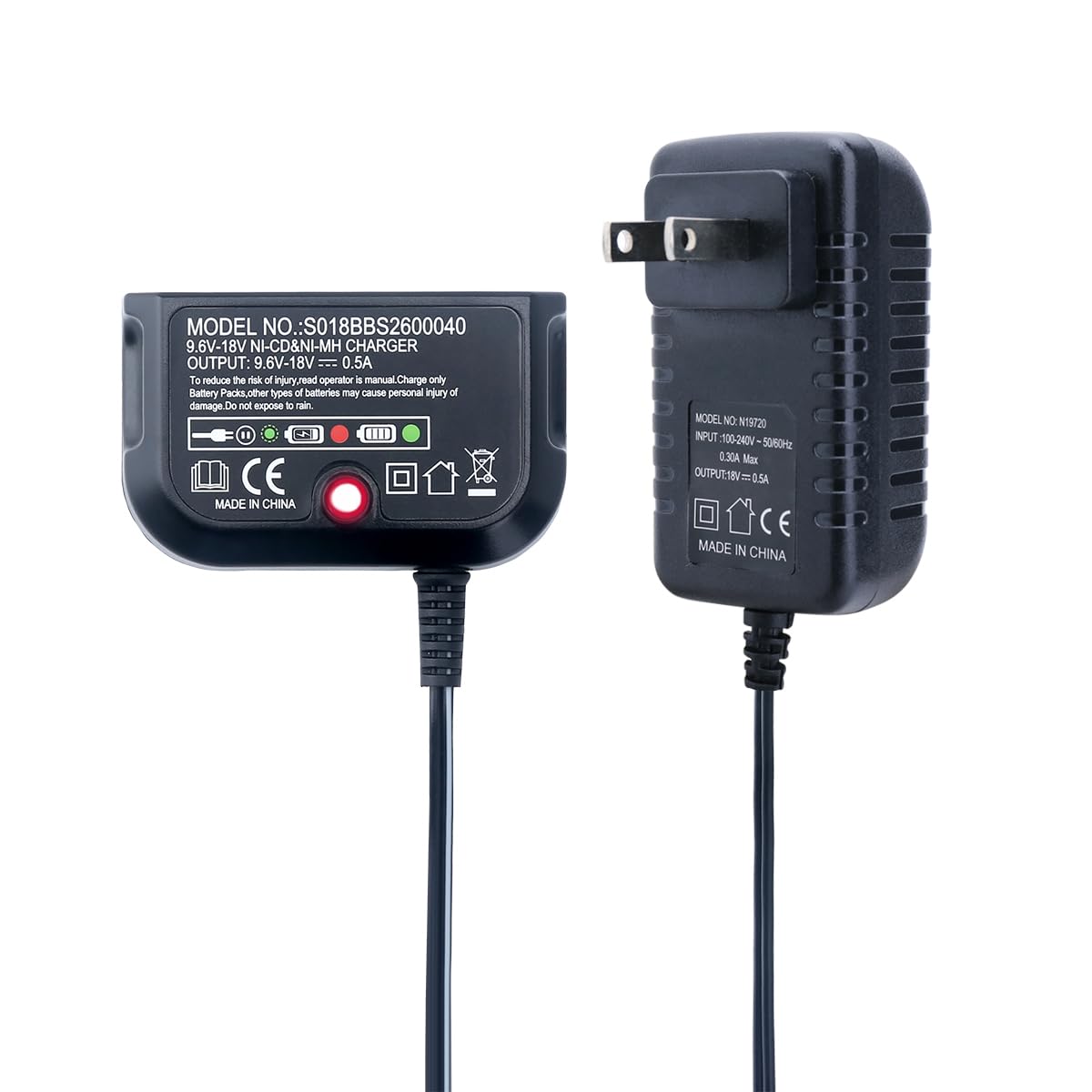 Biswaye 9.6V-18V Multi Volt Battery Charger Compatible with Black & Decker 18V 14.4V 12V 9.6V NiCD NiMH Battery HPB18-OPE HPB18 HPB14 HPB12 HPB96 244760-00 A1718 FS18FL FSB18