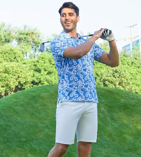 Alex Vando Mens Hawaiian Golf Shirt Moisture Wicking Digital Print Golf Shirts for Men