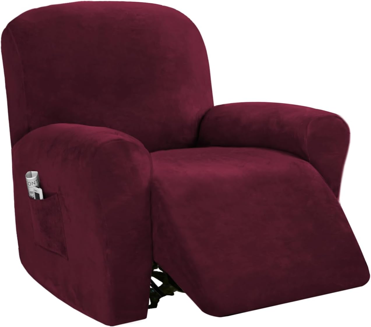 Velvet Stretch Reclining Chair Covers - Sofa Slipcover for Armchair with Side Pocket - Furniture Protector Cover for Recliner Chair