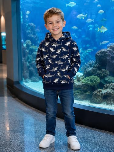 Image of Akyzic Baby Boys Dinosaurs Hoodie Boys Shark Pullover with Pocket Kids Truck Warm Sweatshirt Sweater