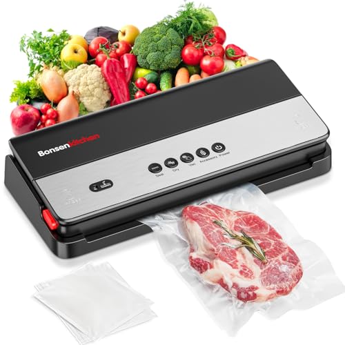 Bonsenkitchen Vacuum Sealer for Food, Stainless Steel, 0.2-inch Wider Seal