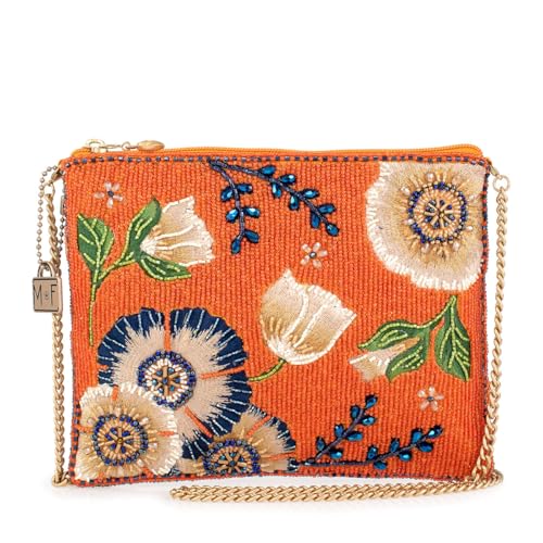 Mary Frances Wild Abandon Beaded Mini Crossbody Bag Floral Vibrant Novelty Evening Clutch Purse, Orange