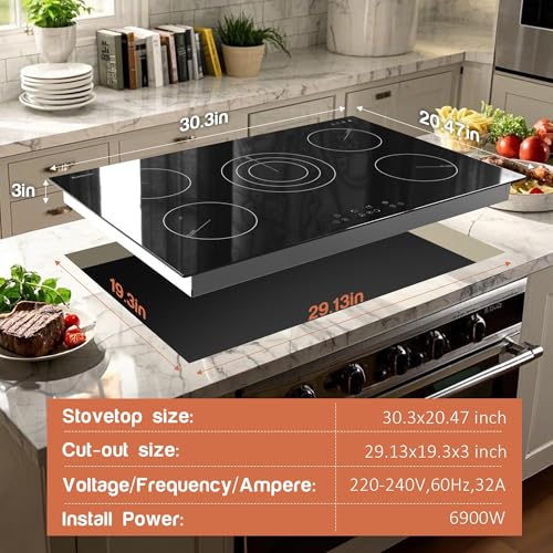 Image of Karinear 30 Inch Electric Cooktop,Radiant Ceramic Stove, Hardwired 220-240V