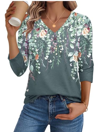 Image of Zeagoo Womens Blouse Casual 3 /4 Length Sleeve V Neck Basic T-Shirts Spring Summer Cute Tunic Tops Business Work Tees