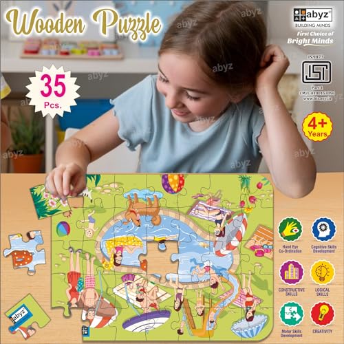 Image of ABYZ Wooden Jigsaw Puzzle - Swimming Pool Playset for Fun Educational & Little Explorers, 35-Pieces Fun Games with Multicolor | Birthday Gift for (4-6 Years) Age Kids.
