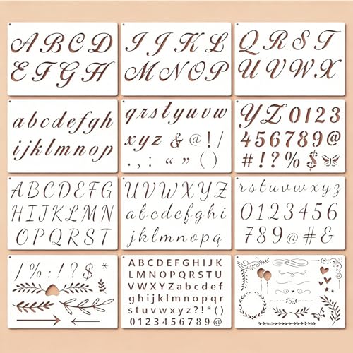 SLIAXINT 12 PCS Plantillas Letras y Números plantilla alfabeto grande 21x14cm con letras de 1,5 15 cm plantillas fáciles de limpiar reutilizables de PET para dibujo pintura manualidades y decoración