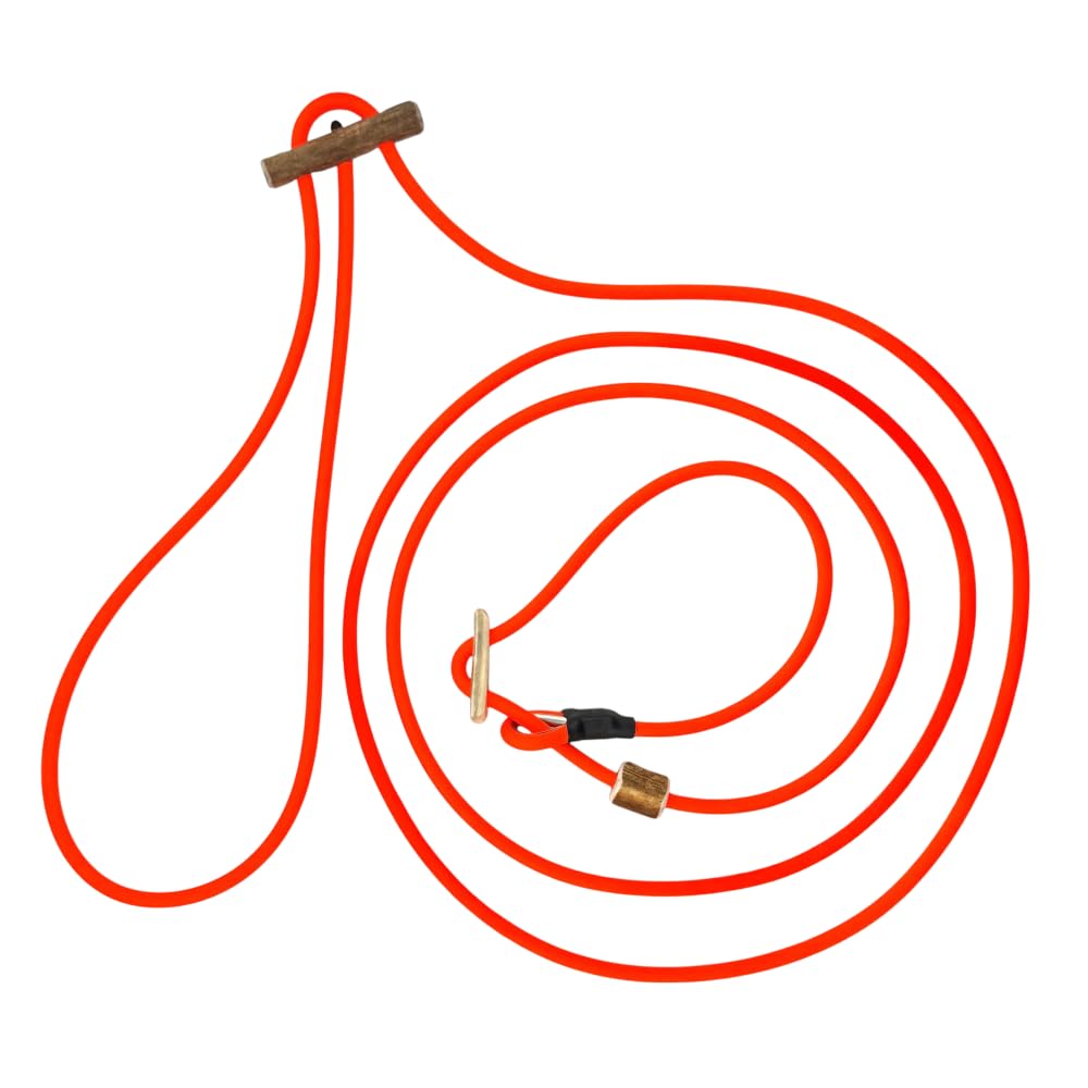 ROMNEYS Umhänge-Moxonleine Biothane Neon Pro – (Lautlose) Pirschleine für Training & Jagd mit Stopp aus Geweih | Länge 280 cm x 6 mm | Neon-Orange