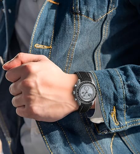 Image of Strap for Moonswatch Watch,Lengthening No Gap Silicone Establishment Pattern Strap for Omega X Swatch Speedmaster Moonswatch Watch,Quickly Release Curved Strap for Swatch Omega Men Women