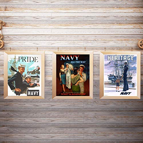 Vintage Navy Recruitment Poster Set-"Pride-Heritage-Adventure"(3)- 8 X 10"S Wall Art Prints- Ready To Frame- Wwii Retro Navy Slogans-Replica Poster Prints. Home-Office Decor. Historical Military Decor #TOP3