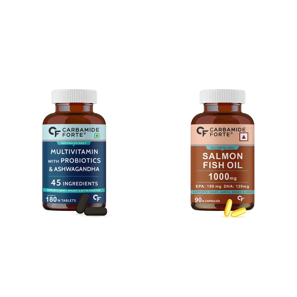 Carbamide Forte Multivitamins for Men & Women with 34 Ingredients 180 Tablets & CF Salmon Fish Oil 1000mg Capsule for Men & for Women with Omega 3 300mg – 90 Softgel Capsules-image-11