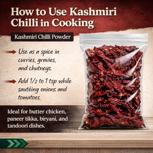 Image of Premium Kashmiri Red Chilli Whole Natural Dry | Lal Mirch Sabut | Sun-Dried, Rich Color & Aroma | Indian Cooking Spice | Herb | 200g