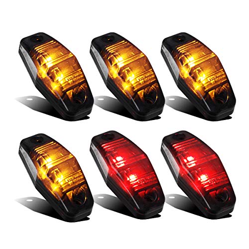 Image of Partsam 2X 12V Submersible Square Led Trailer Lights Smoke Lens, 1X Trailer ID Light Bar, 4 Amber + 2 Red Universal Smoked Side Marker Trailer Light Surface Mount 2 Diodes