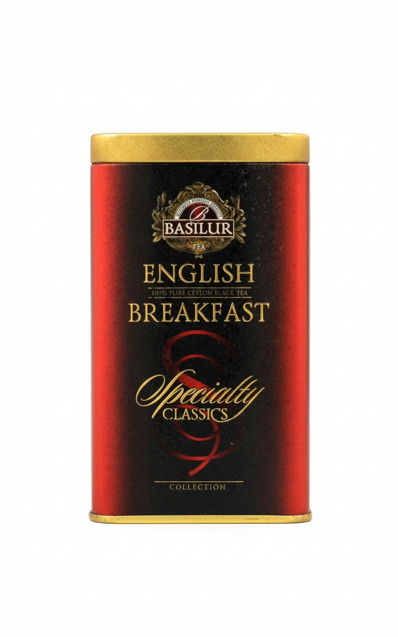 Basilur English Breakfast Black Tea 100 g Tin Caddy – Premium Ceylon Loose Leaf Black Tea, Rich Full-Bodied Flavor, Ideal Morning Brew, Traditional Classic Tea Gift Pack
