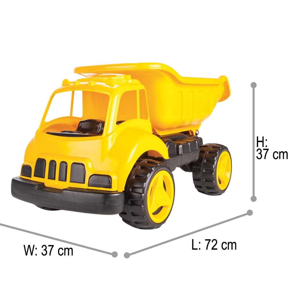 JAMARA 460269 - Sandkastenauto Dump Truck XL - ca. 40 Kg Ladekapazität, Ladefläche kippbar, Robustes Kunststoffgehäuse, gelb