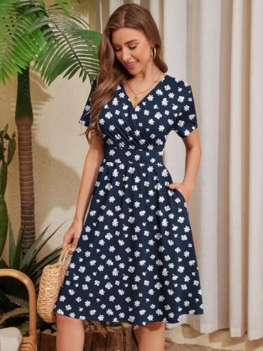 Image of Heymoments Womens Summer Short Sleeve Casual Dresses V-Neck Beach Dress with Pockets S-2XL
