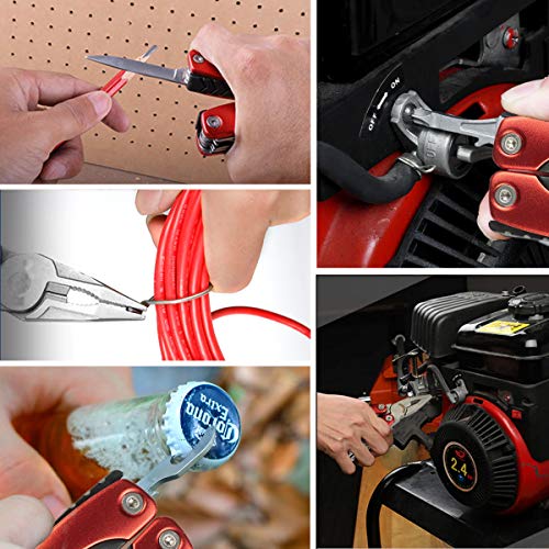 Image of AGARO 12 - in - 1 Multi Tool Plier, Hardened Steel, Multipurpose Plier, Knife, Saw, Cable Cutter, Wire Stripper, Screwdriver And More, Ideal For Home, Office, Car, Bike, Outdoor Activity,Red