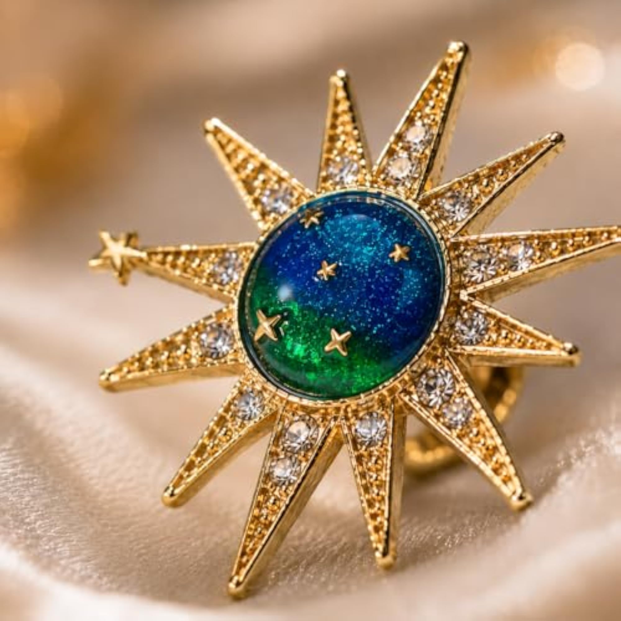 Celestial Starburst Brooch Pin for Women & Men, Luxury Accessory