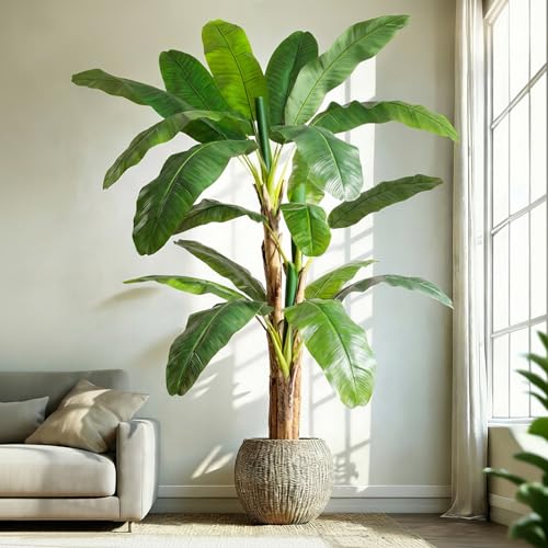 Keeplush 7ft Extra Tall Artificial Banana Tree, Fake Banana Leaf Plant with 19 Faux Banana Leaves, Perfect for Home Indoor Outdoor Patio Office Tropical Decor
