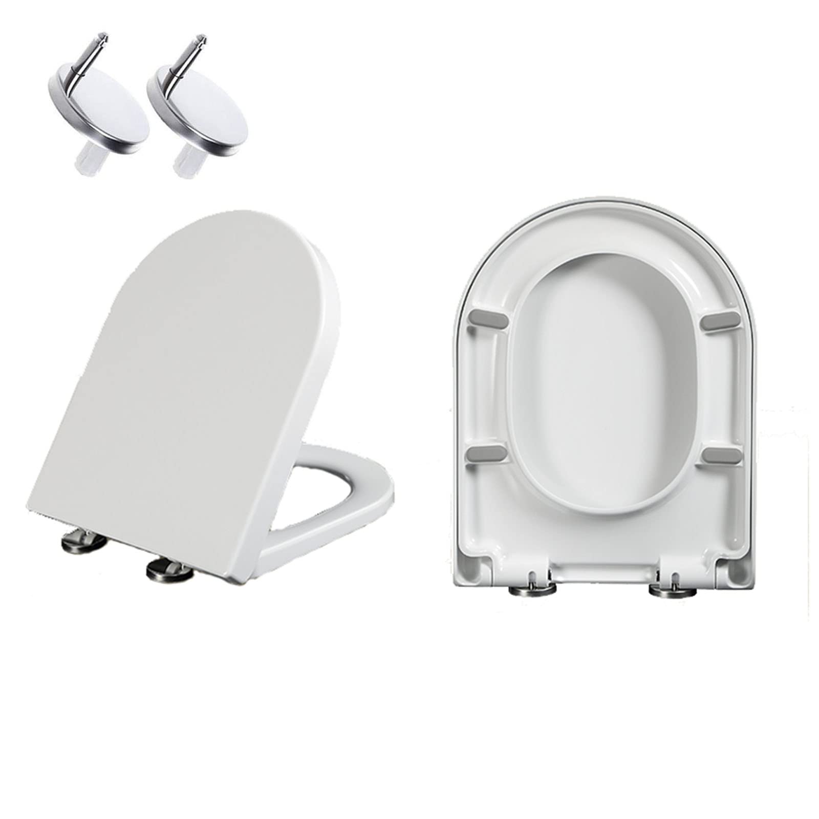 Asiento de inodoro en forma de D para inodoro compacto, material resistente, asiento de inodoro de cierre suave, fácil de limpiar, blanco, 02A
