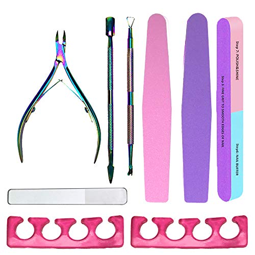 Cuticle Trimmer Remover with Cuticle Pusher, Pedicure Manicure Tools Kit, Callus Cuticle Nipper Scissor, Nail Shiner, Nail File Nail Buffer