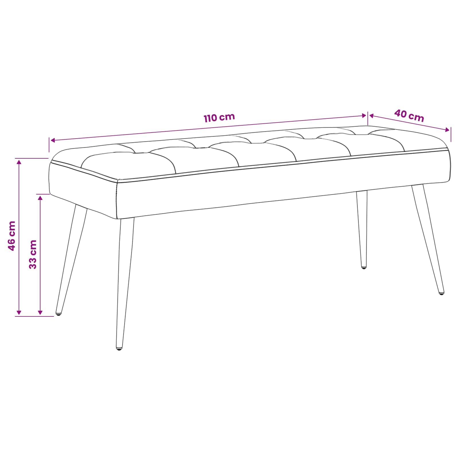 Sitzbank Samt Türkis - Elegante Polsterbank mit Knopfheftung, 110 x 40 x 46 cm - Moderne Bettbank und Flurbank mit Metallbeinen für Schlafzimmer und Wohnzimmer