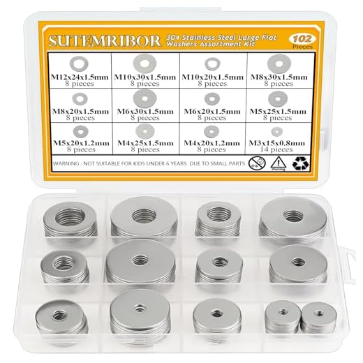 Sutemribor 102 Pieces Stainless Steel Fender Washers, Flat Washers, Metal Washers for Screws Bolts, Fender Washers Assortment Kit, Assorted Washers Set (M3 M4 M5 M6 M8 M10 M12)