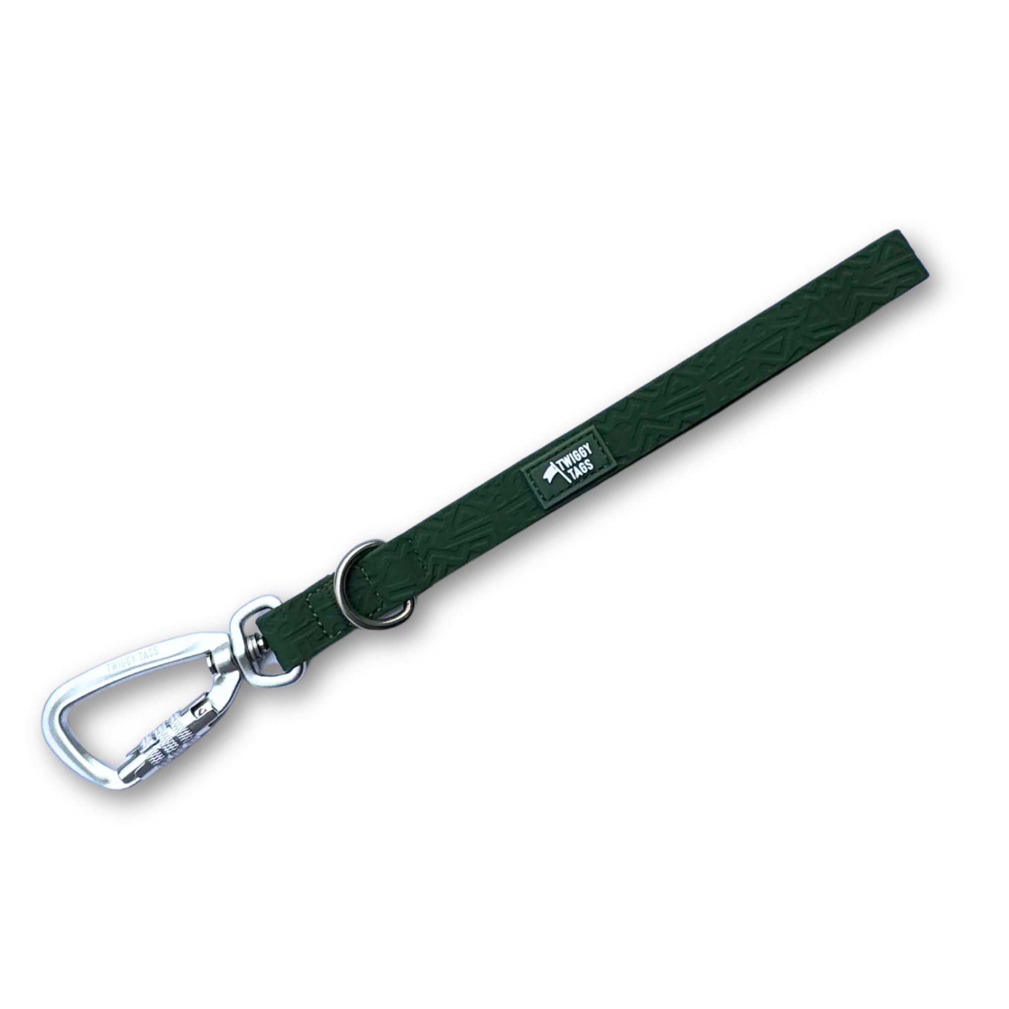 Twiggy Tags Tidal Dog Grab Handle | 100% Waterproof Dog Lead Grab Handle Easy Clean | Locking Carabiner, Durable | Suitable For All Dog Breeds | Wipe-Clean, Stink-Proof | 1ft | Fern Green