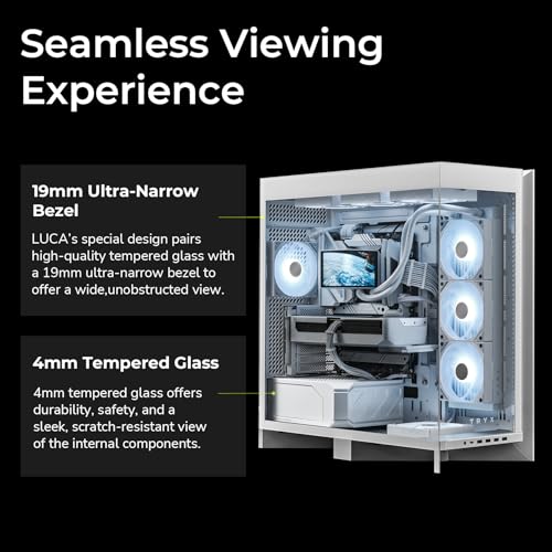 Image of TRYX LUCA L70 White ATX PC Case Panoramic Glass with Front Panel ATX Case Dual Chamber High Modularity 6000-Series Anodized Aluminum Frame Computer Case 420mm Radiator Support USB 3.2 Type-C I /O Panel