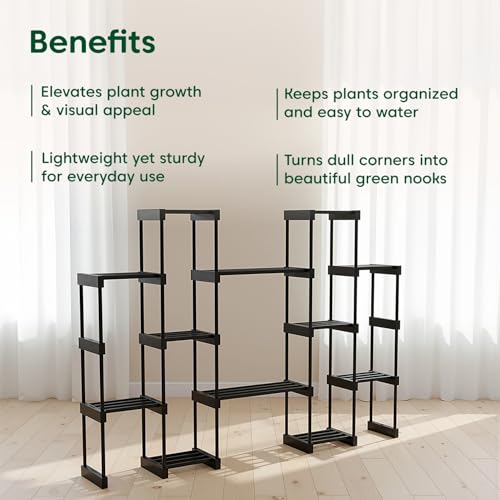 Image of KYARI 12 Tier Metal Plant Stand - Heavy Duty Black Powder Coated Vertical Plant Rack | Rust-Proof Multi Layer Flower Pot Stand for Balcony, Living Room & Outdoor Use (DIY Assembly Required)