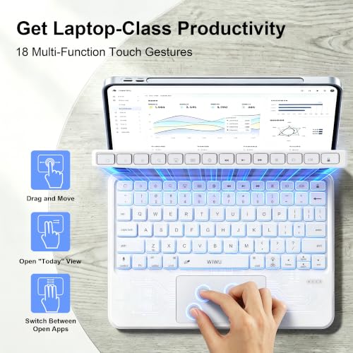 Image of WIWU iPad Air M3 11 inch Keyboard Case Magnetic Detachable Backlit White | for iPad Air 11 inch(M2 /M3 /M4) 11th /10th Air 5 /4th Pro 11 inch4 /3 /2 /1 Adjustable Stand Touchpad No Lag Sleep Mode Removable Case