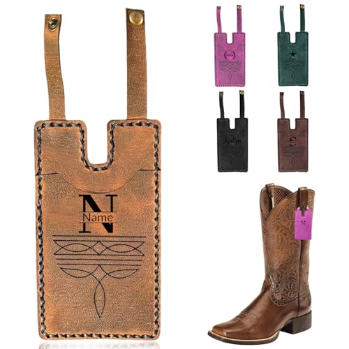 HJX Personalized 2 Pcs Fashion Western Boot Wallet for Women, Custom Handcrafted Leather Credit Card Cash Holder with Snap Strap, Small Boot Wallet Gift