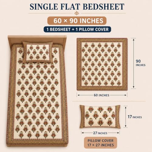 Image of BSB HOME 240 TC Premium Single Bed Bedsheet, Soft Floral Printed Bed Sheet, Elegant Cotton-Look Bedding with Stylish Floral Pattern Bedsheet for Bedroom, 60 x 90 Inches (152 x 229 cm) - Espresso