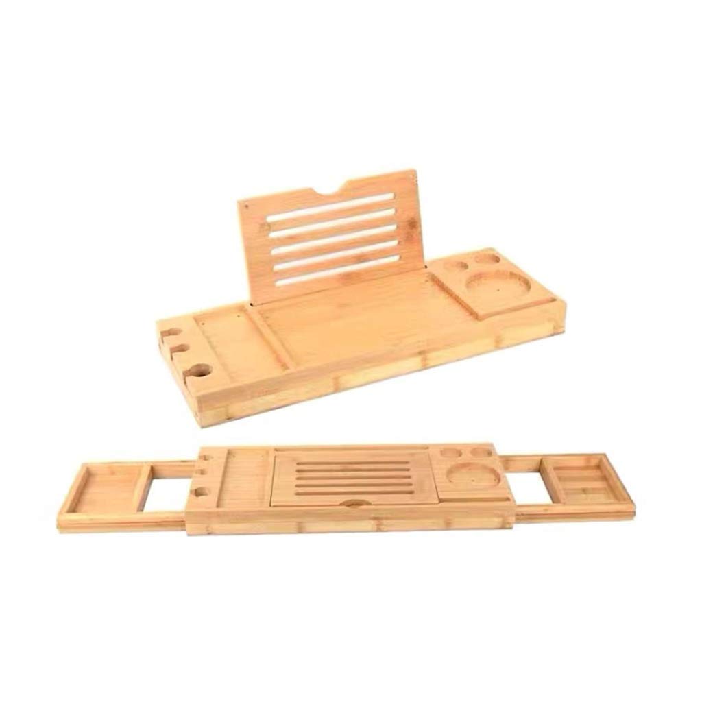 Bandeja de baño Caddy Rack Bandeja de bañera, Caddy de baño de Madera de SPA Ajustable para el hogar con Copa de Vino, Tableta/Libro, Soporte para teléfono Inteligente