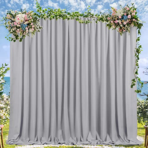 Image of Wedding Backdrop Curtains 2 Panel 5ft x 10ft Grey Polyester Birthday Backdrop Drapes for Party Decoration Ceremony Prom Stage Backdrop Curtain